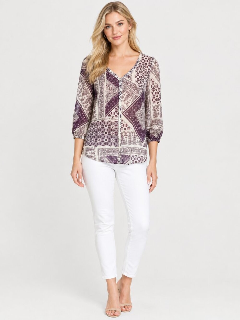 Lucky Brand Tonga Bandana Button-Down Tunic Top Purple White 3X #A4511